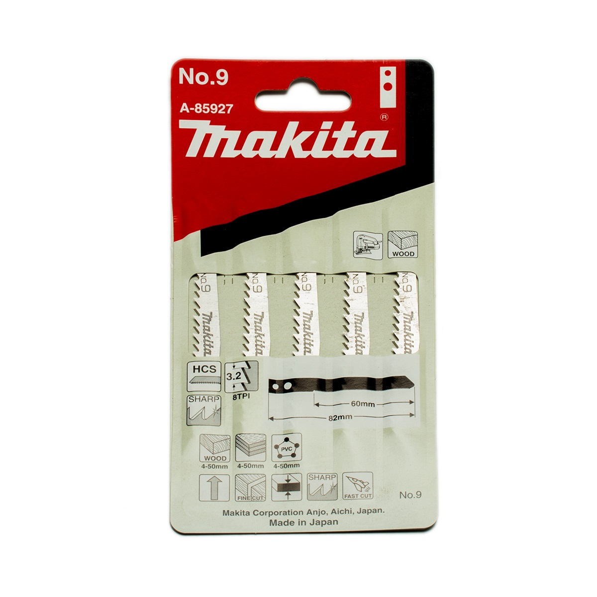MAKITA A-85927 ใบเลื่อยจิ๊กซอว์ No.9 (5ใบ/แผง)