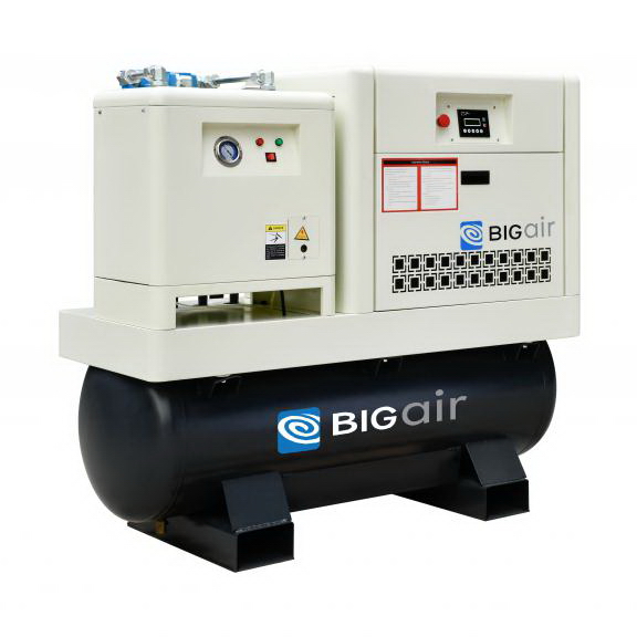 BIGAIR MB-10A ปั๊มลมสกรูพร้อมเครื่องทำลมแห้ง ตัวตัดน้ำละเอียด และถังพักลม 7.5KW 300L