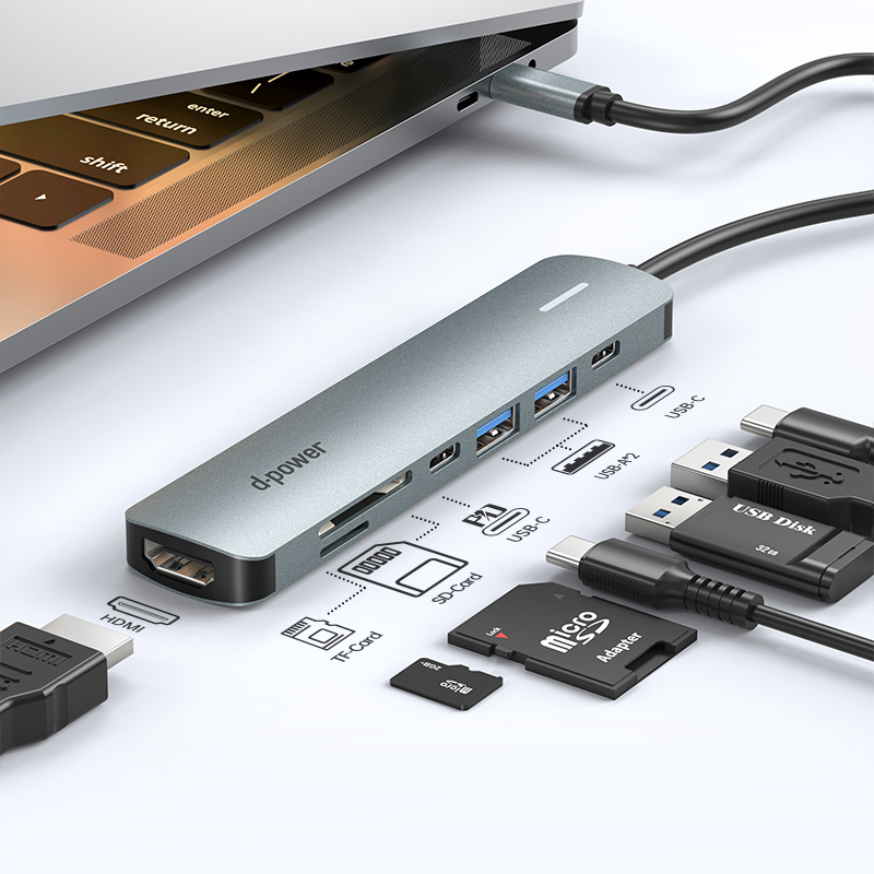 d-power ตัวแปลงสัญญาณ 7in1 รุ่น AD-X10 รองรับ HDMI 4K ใช้งานได้กับสมาร์ทโฟนเเละอุปกรณ์ IT ทุกรุ่น ประกัน 1 ปี