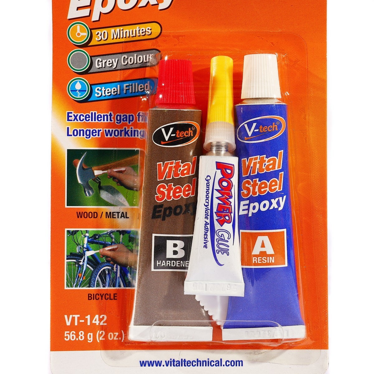 V-tech VT-142B กาวอีพ็อกซ์ซี่สีเทา แบบผสม 56.8g (แห้งช้า)