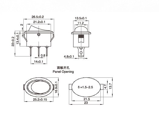 KCD7 6A Oval Switch Red 2 Pins( 1 ตัว)
