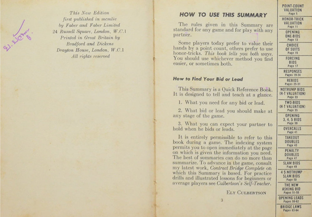 CULBERTSON’S NEW AND COMPLETE Summary of CONTRACT BRIDGE (เล่มเล็ก) (ขายตามสภาพ)