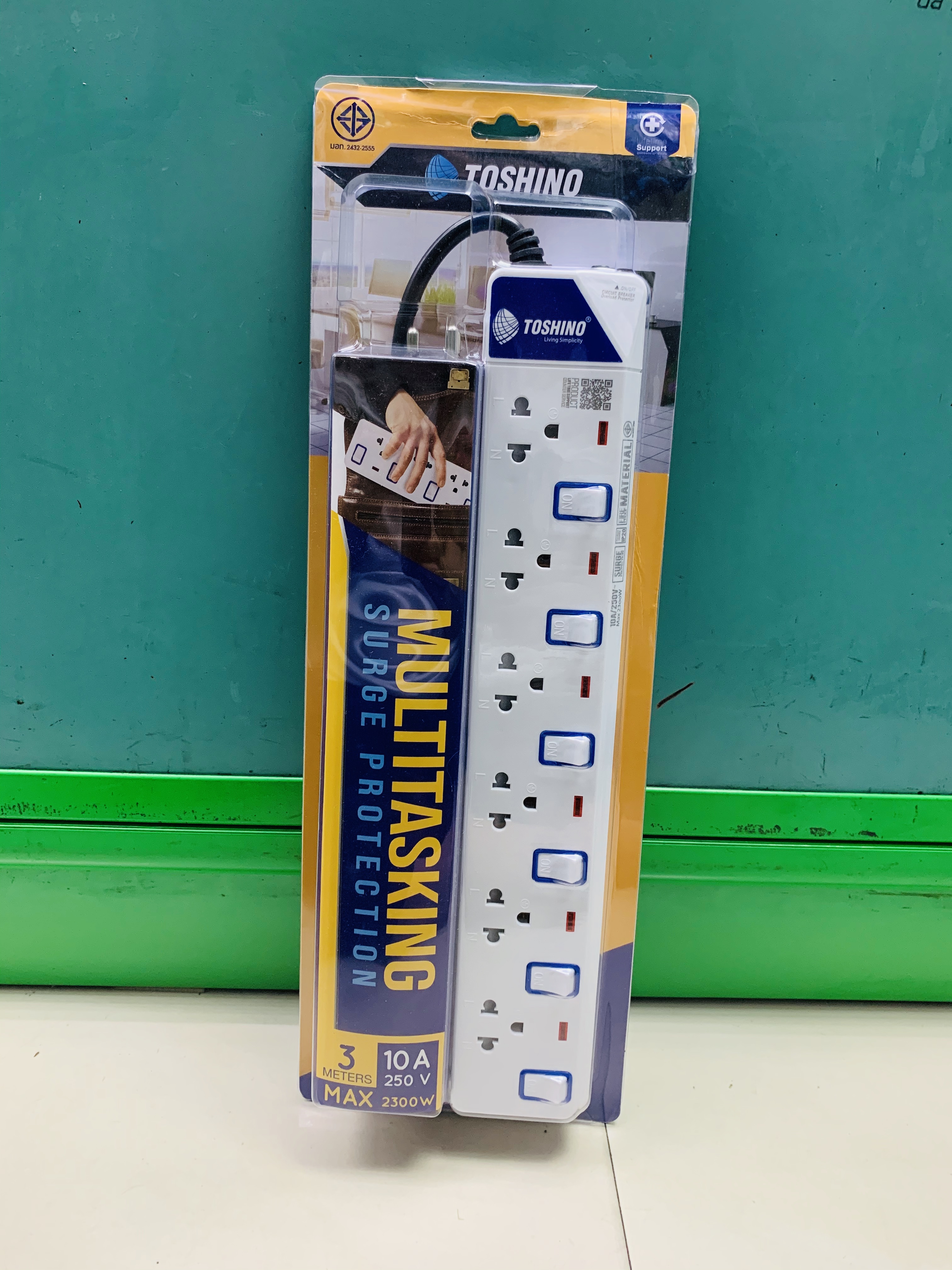 TOSHINO Power Strip 6 Sockets 6 Switch ET-916 Long 3 M. White