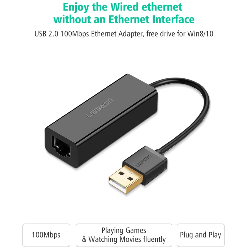 UGREEN 30305 USB 2.0 to Lan 10/100 Mbps UGREEN 30305 ตัวแปลง USB 2.0 เป็น Lan 10/100 Mbps