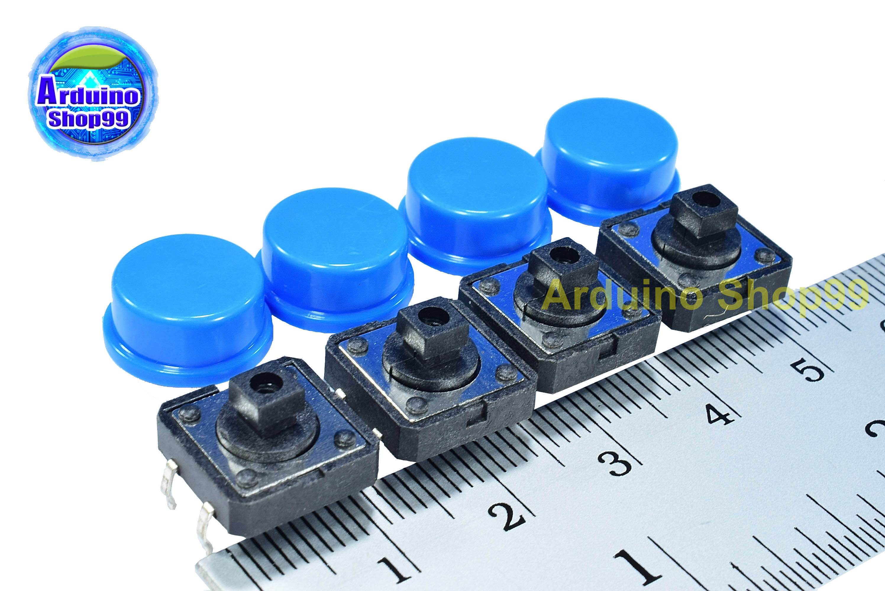 Tact switch 12X12X7.3 mm. button domestic + color button (สีน้ำเงิน 4 ชุด)