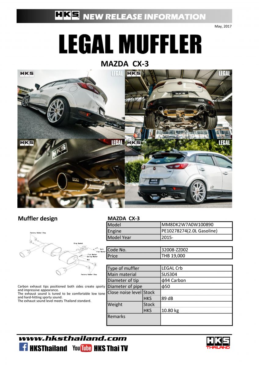 ท่อ HKS สำหรับรถรุ่นMAZDA CX-3 2015+