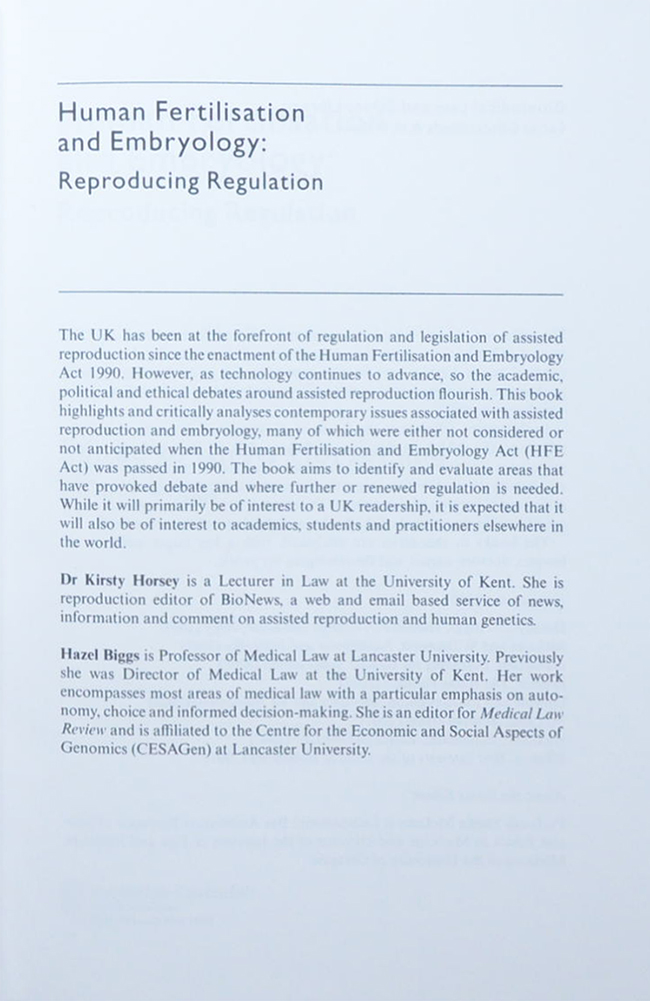 HUMAN FERTILISATION AND EMBRYOLOGY: REPRODUCING REGULATION