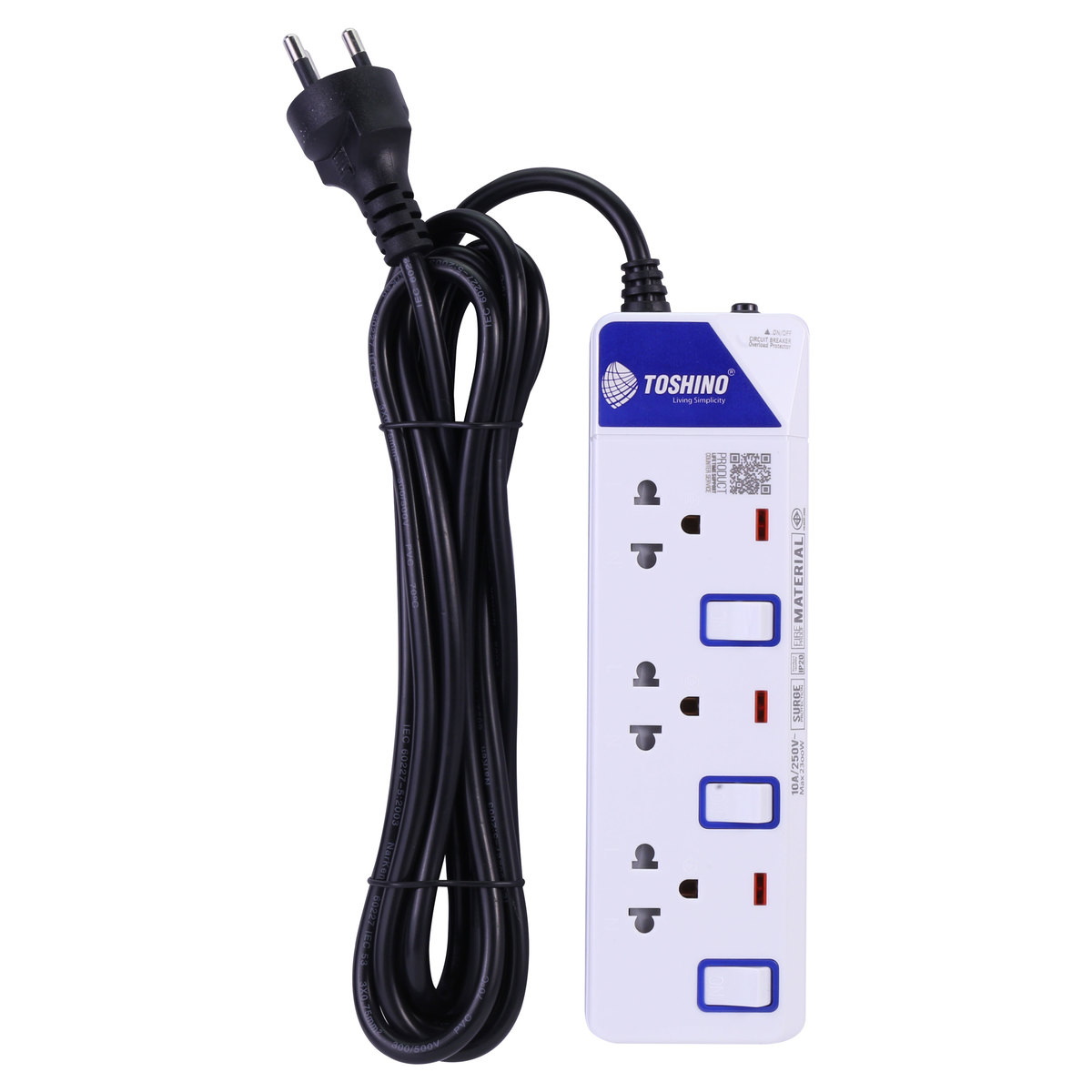 TOSHINO ET-9135M ปลั๊กพ่วง 3ช่อง/ 3สวิตซ์/ 5เมตร 10A/2300W