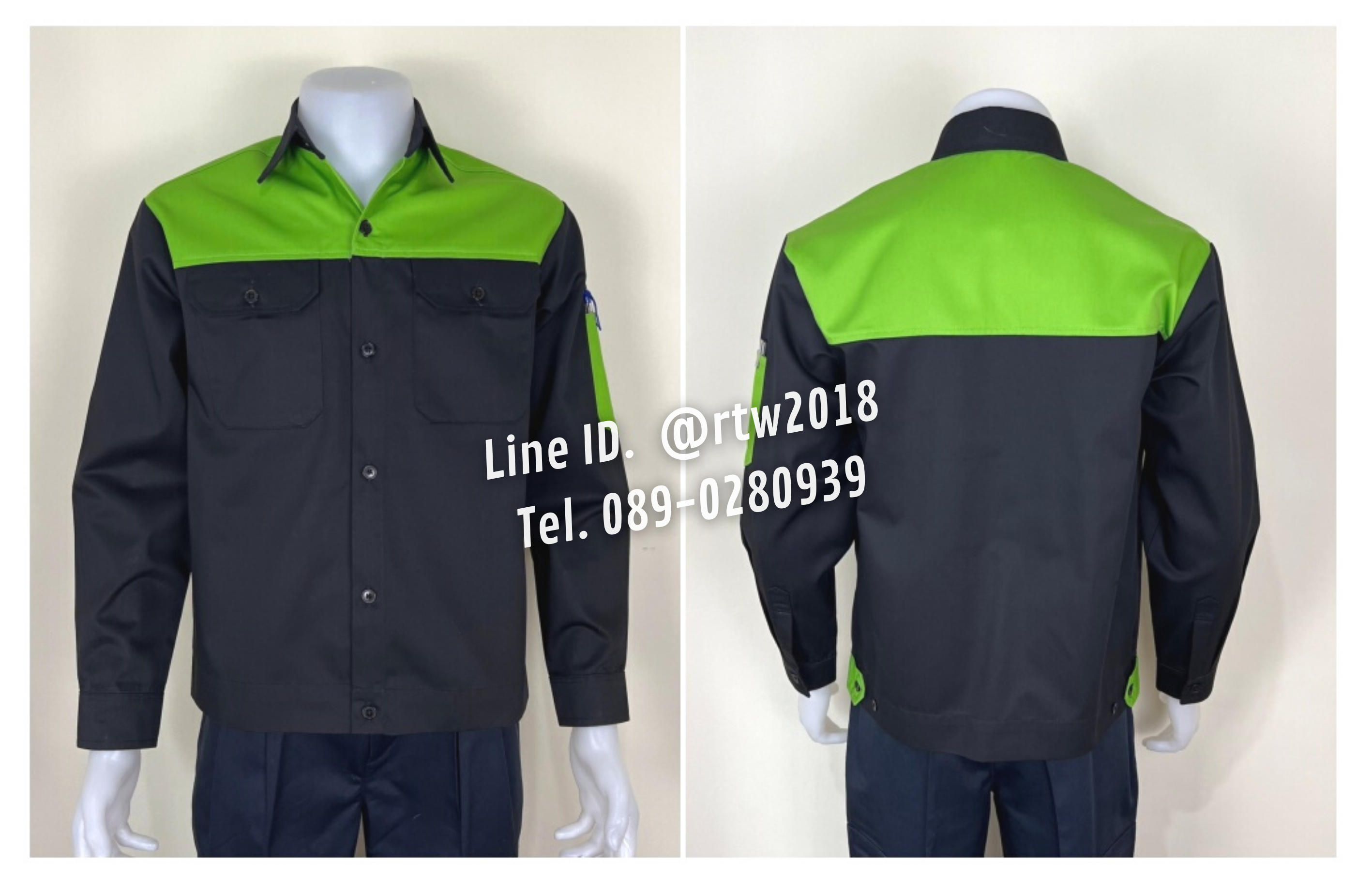 รหัส AB16.4 : เสื้อช่างแขนยาวผ้าคอมทวิวสีดำอกเขียวอ่อน