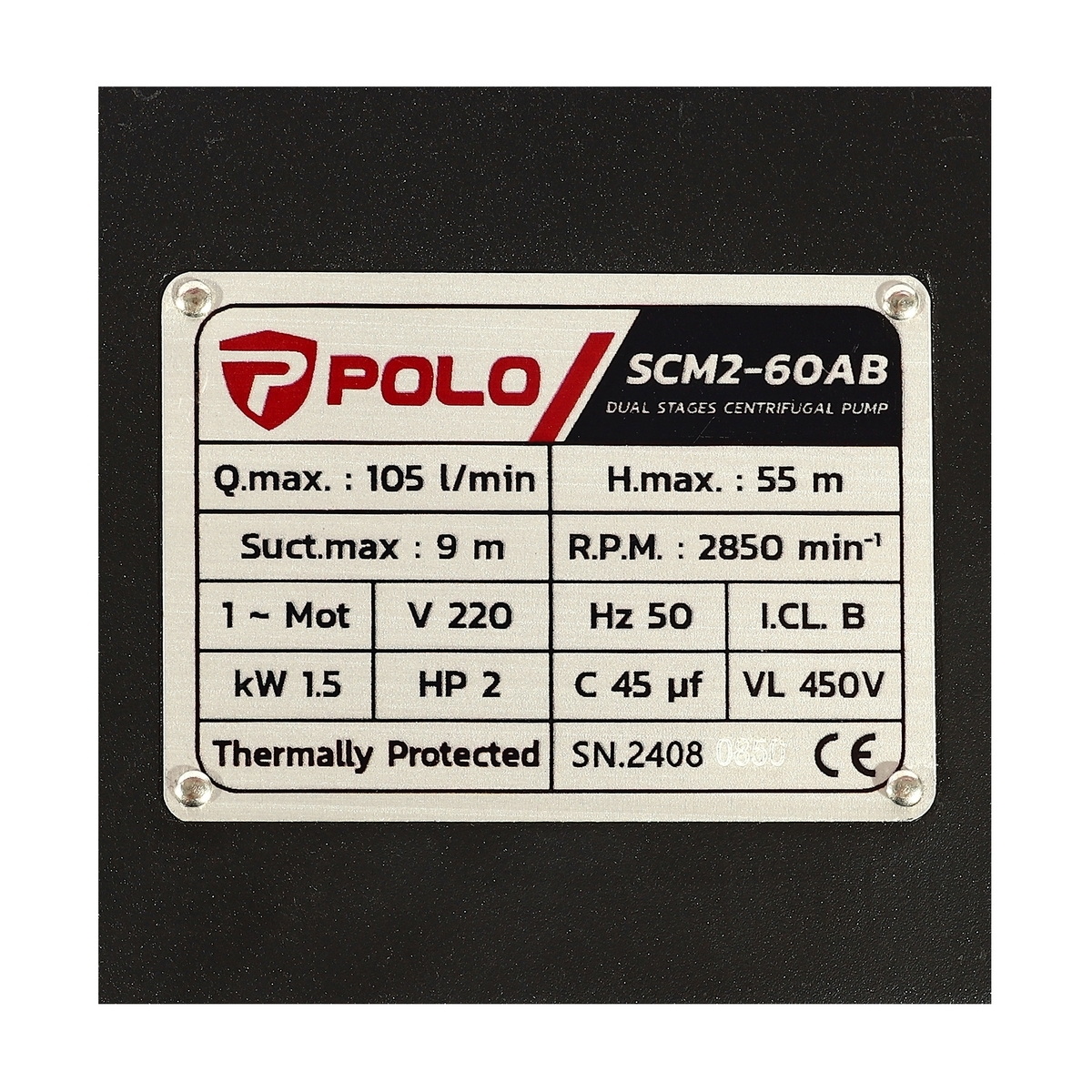 POLO SCM2-60AB ปั๊มหอยโข่ง 2 ใบพัด 1.1/4"x1" 2HP H.55m 105L/min