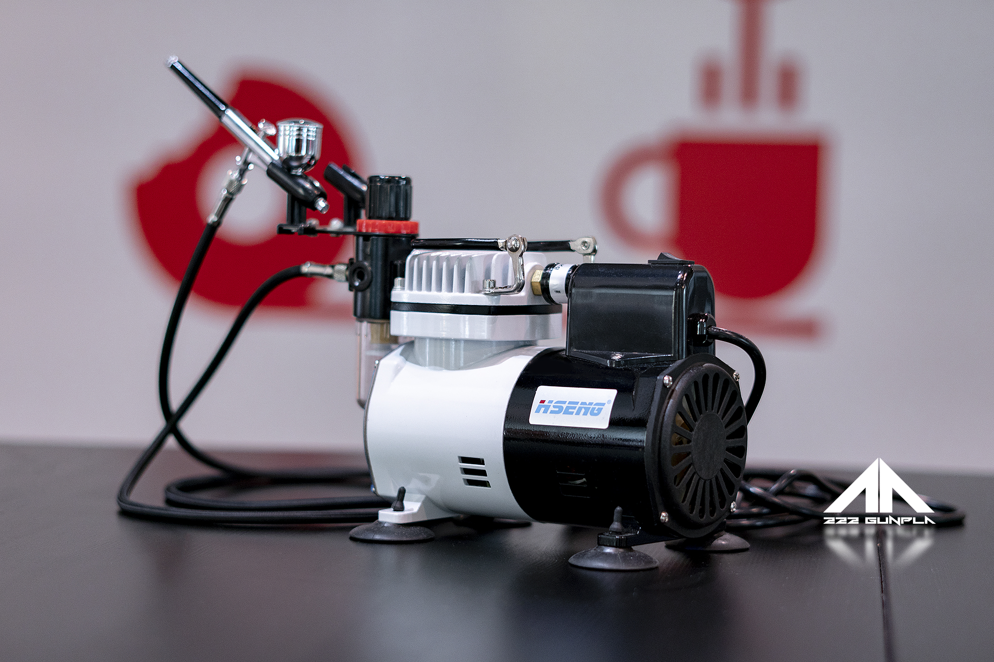 ปั๊มลมแอร์บรัช HSENG รุ่น AF182 มีพัดลมระบายความร้อนในตัว [ HSENG Airbrush Compressor Kit 182 ( AF,HS182 ) ]