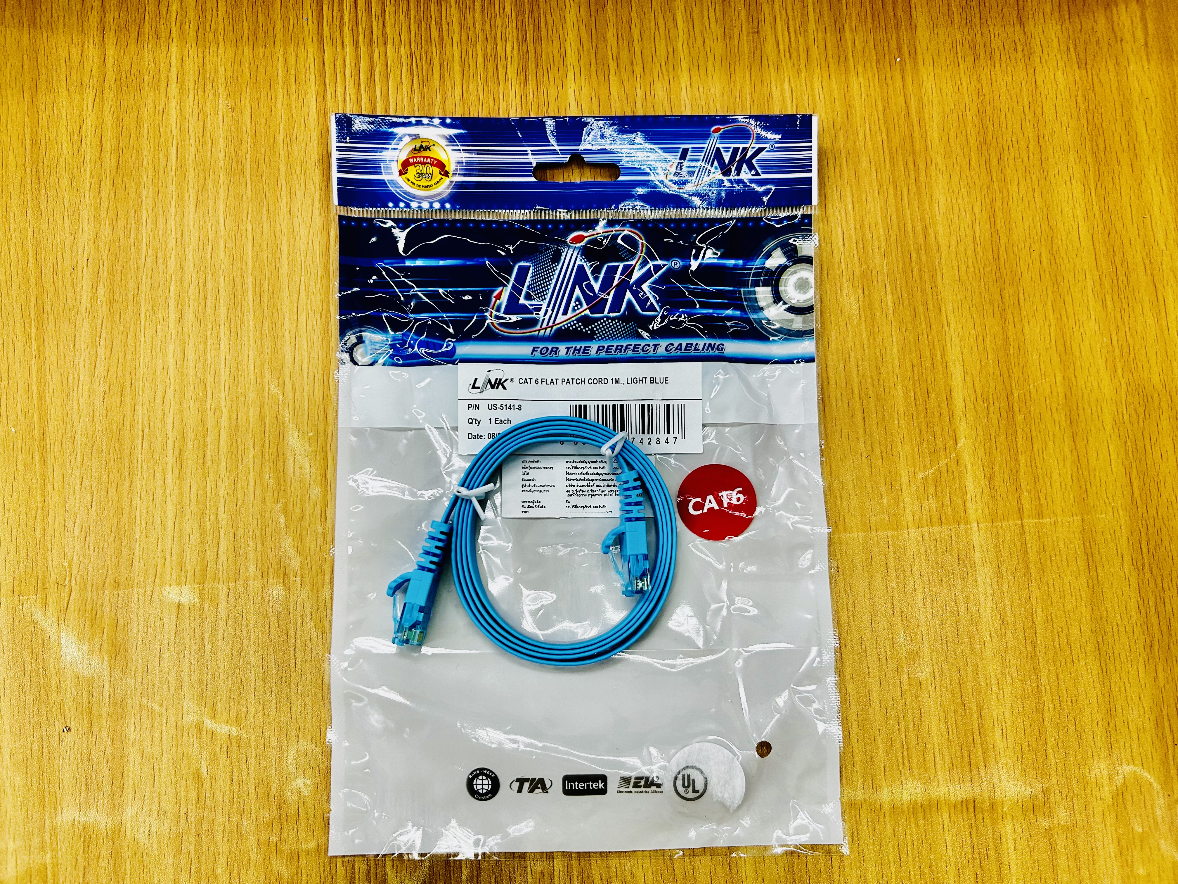Link US-5141-8 CAT6 Flat Patch Cord 1m. Light Blue