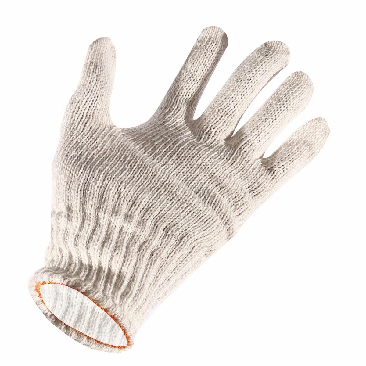 ถุงมือผ้า สีขาว ข้อยาว 4" ขอบส้ม 700g