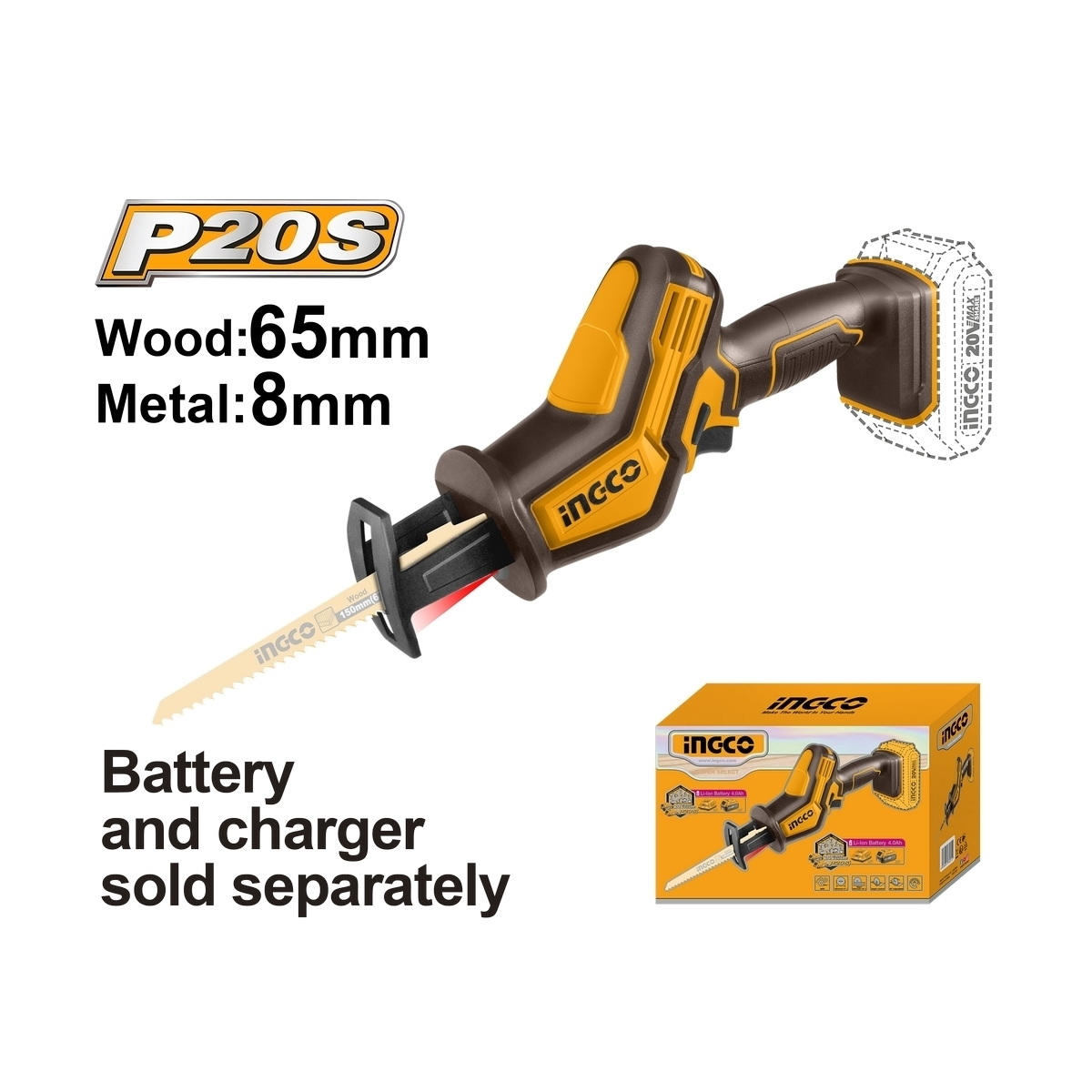 INGCO CRSLI6508 เลื่อยชักไร้สาย 20V เครื่องเปล่า