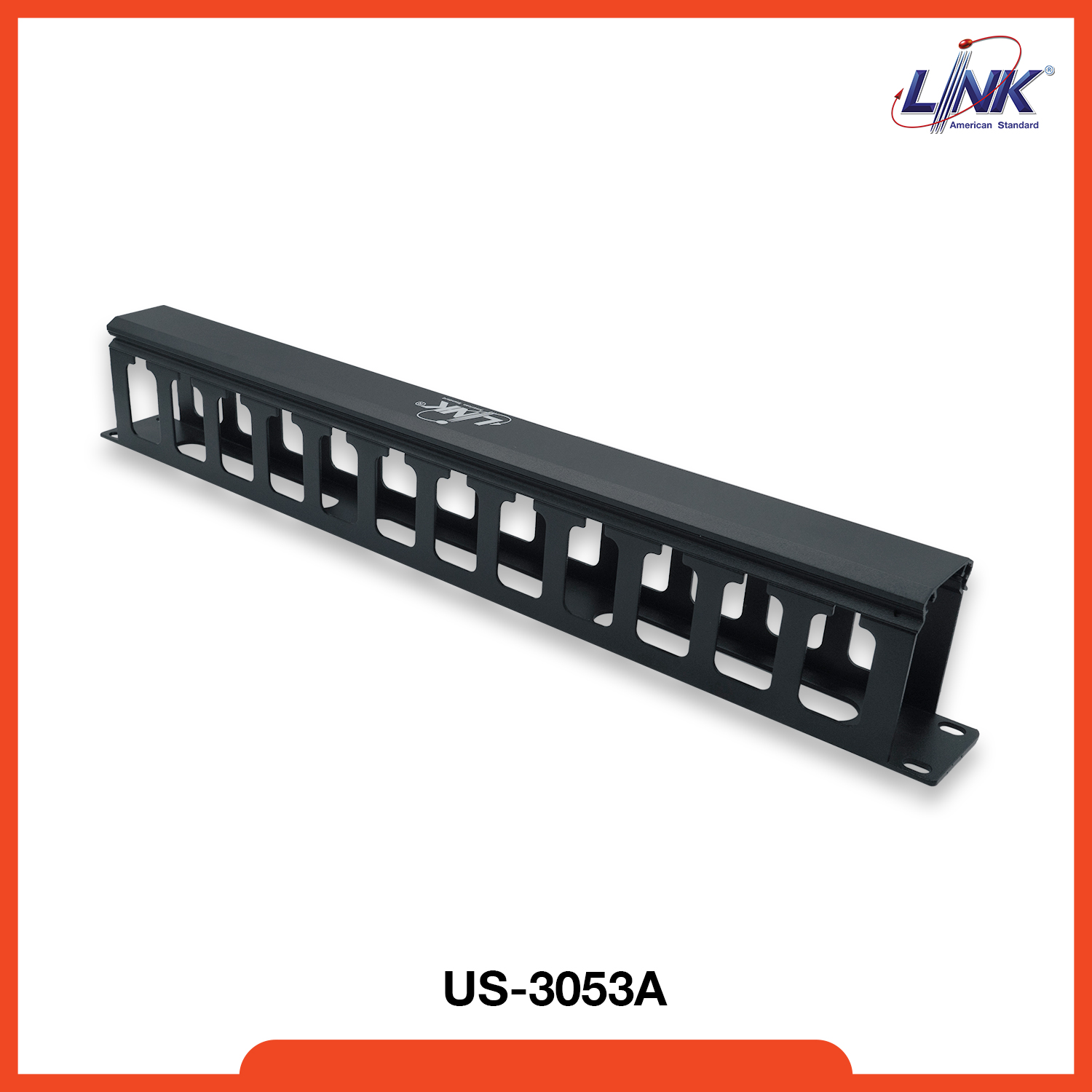 Link US-3053A Cable Management Panel with Cover, SPCC Steel, 1U Rack Mountable