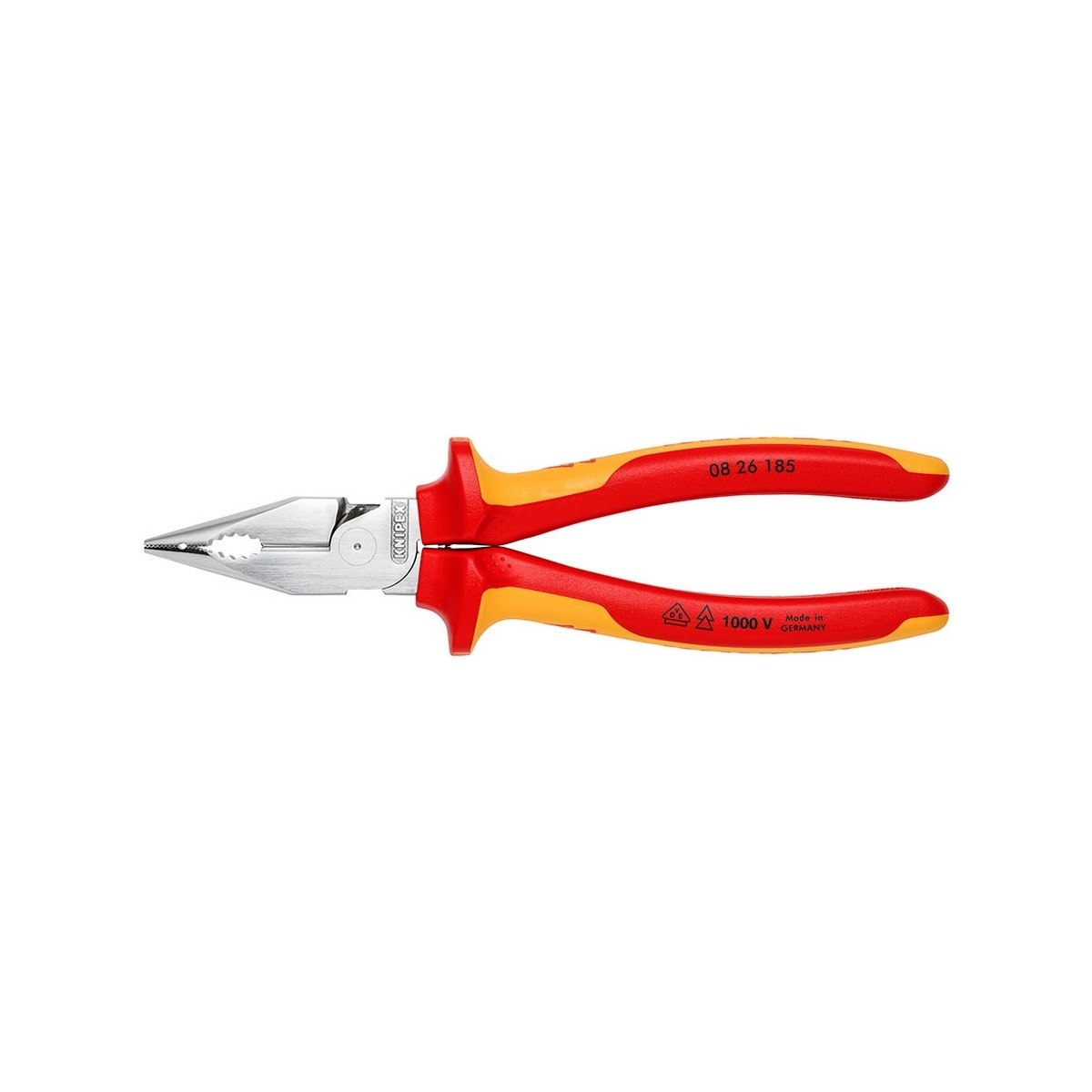 KNIPEX 08 26 185 คีมรวมปากแหลม เคลือบโครม ด้ามVDE 185mm ป้องกันกระแสไฟ 1000V