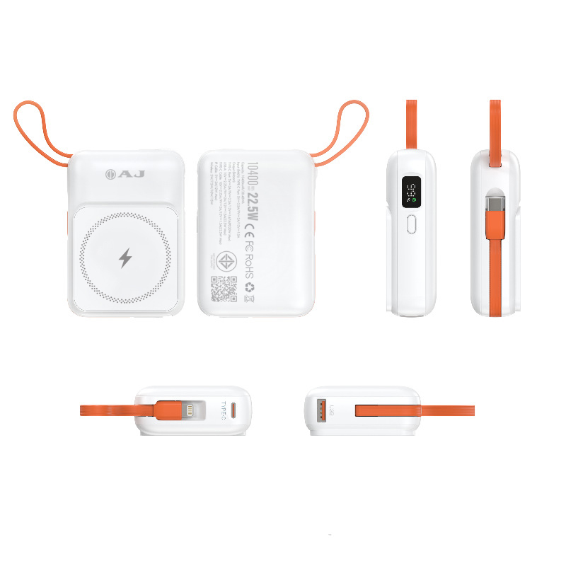 AJ พาวเวอร์เเบงค์ รุ่น V104 ความจุ 10400mAh รองรับชาร์จเร็ว PD22.5W ชาร์จไร้สายได้ มีสายชาร์จในตัว (มอก.2879-2560) ประกัน 1 ปี