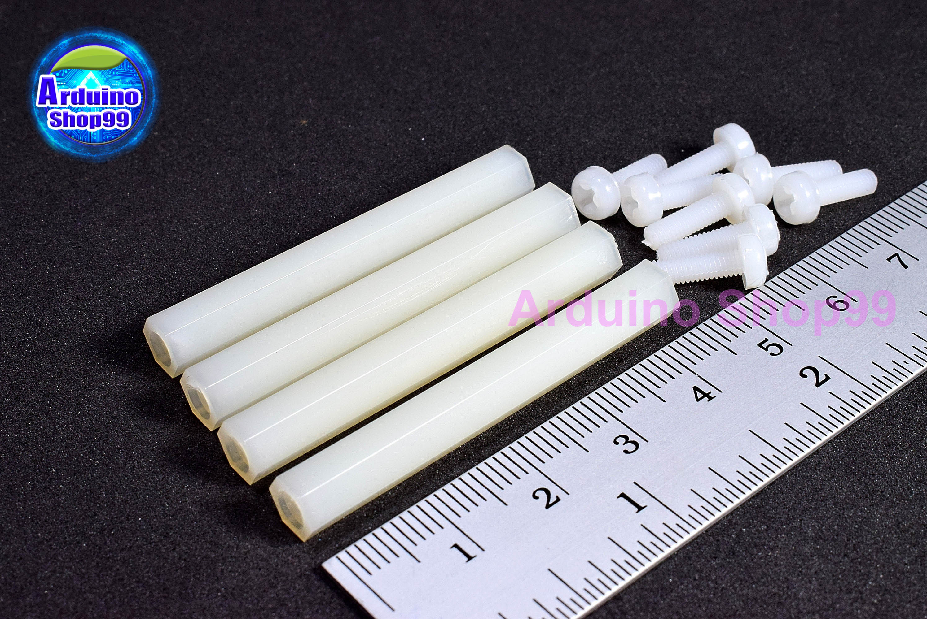 M3*45 Column double-pass white ( 1 ชุด 4 ตัว )+น๊อตพลาสติก