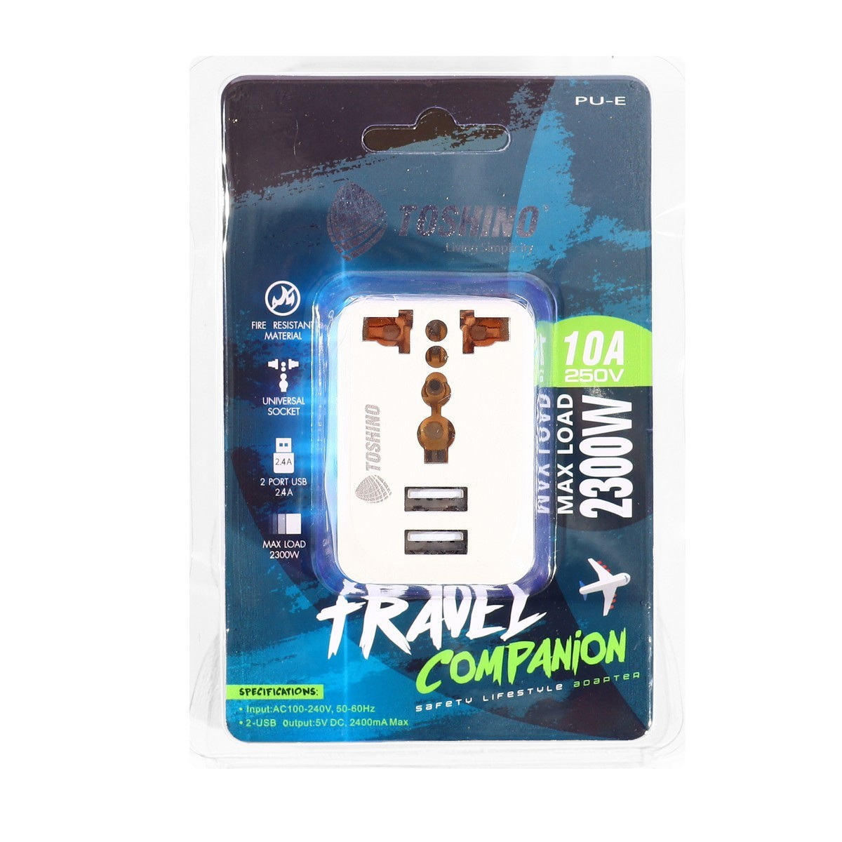 TOSHINO PU-E ปลั๊กแปลง 1 ช่อง 2 USB 10A/2300W