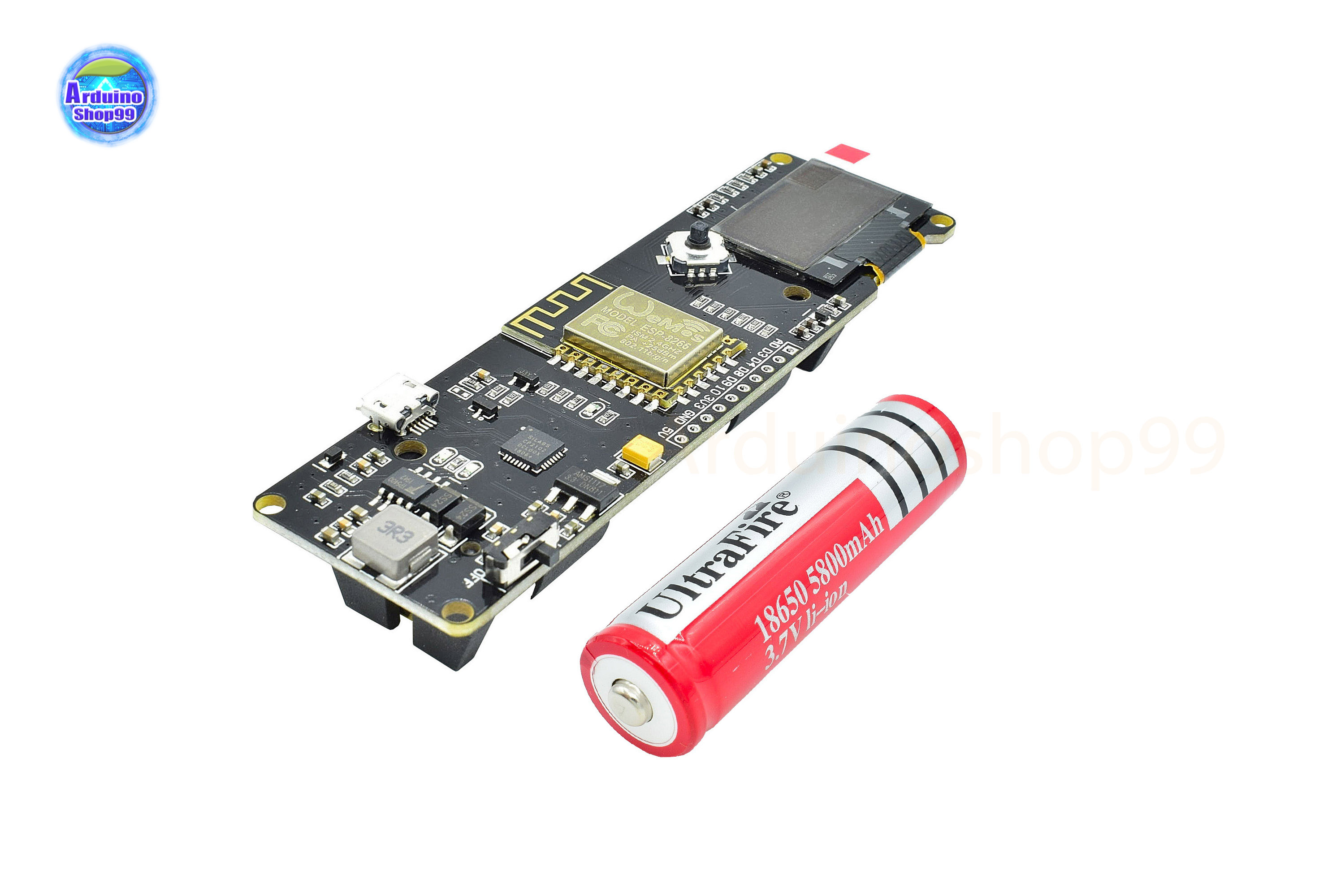 D1 ESP-Wroom-02 Motherboard Module ESP8266+0.96 OLED+18650/5800mAh 1 ก้อน