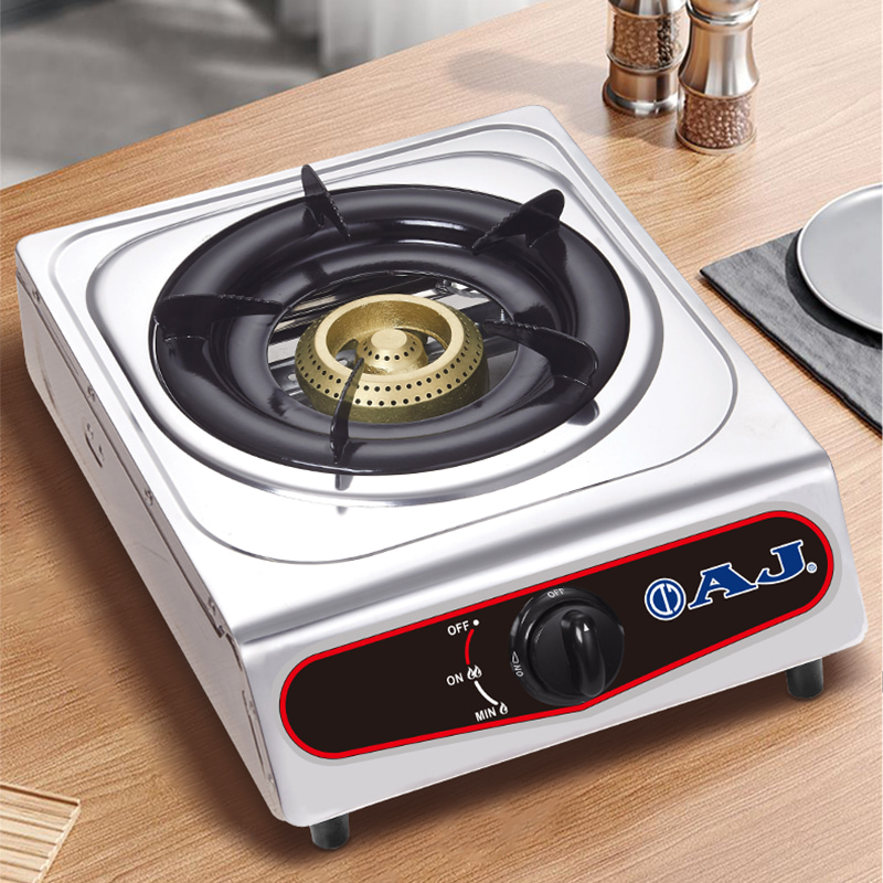 AJ เตาแก๊สสแตนเลสหัวเดี่ยว หัวฟู่ทองเหลือง รุ่น AJ-GA1H-01A โครงสร้างแข็งแรง ทำความสะอาดง่าย ไม่เป็นสนิม ประกัน 1ปี