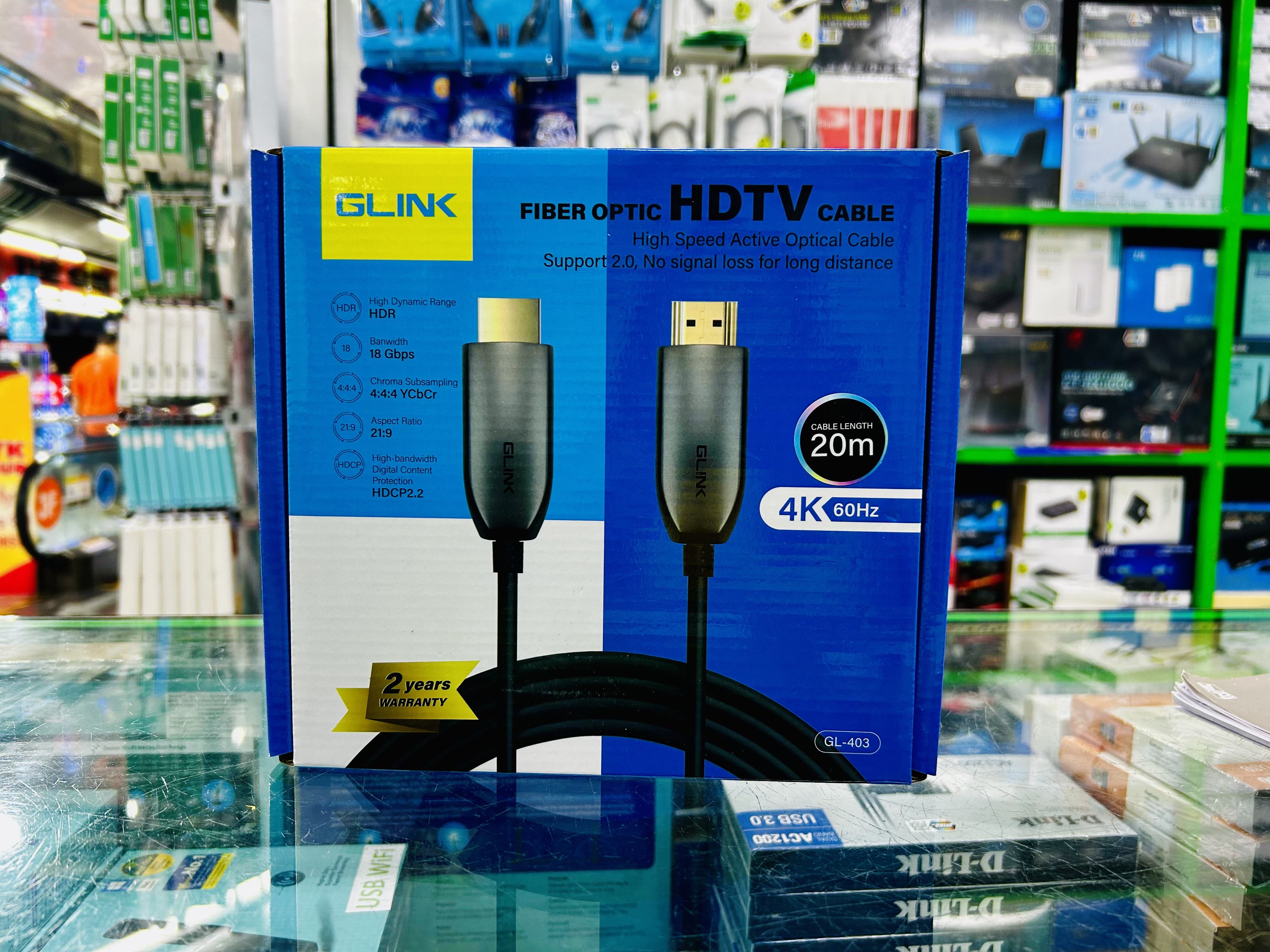 GLINK GL-403 Fiber Optic HDTV Cable High Speed Active Optical 20m.4K 60Hz