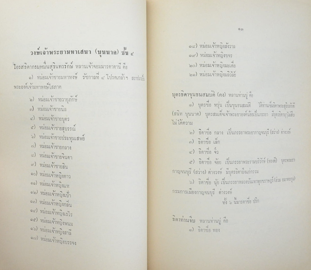 ลำดับวงษ์ผู้สืบสกุล มาแต่ เจ้าพระยามหาเสนา (บุนนาค) ฝ่ายหนึ่ง