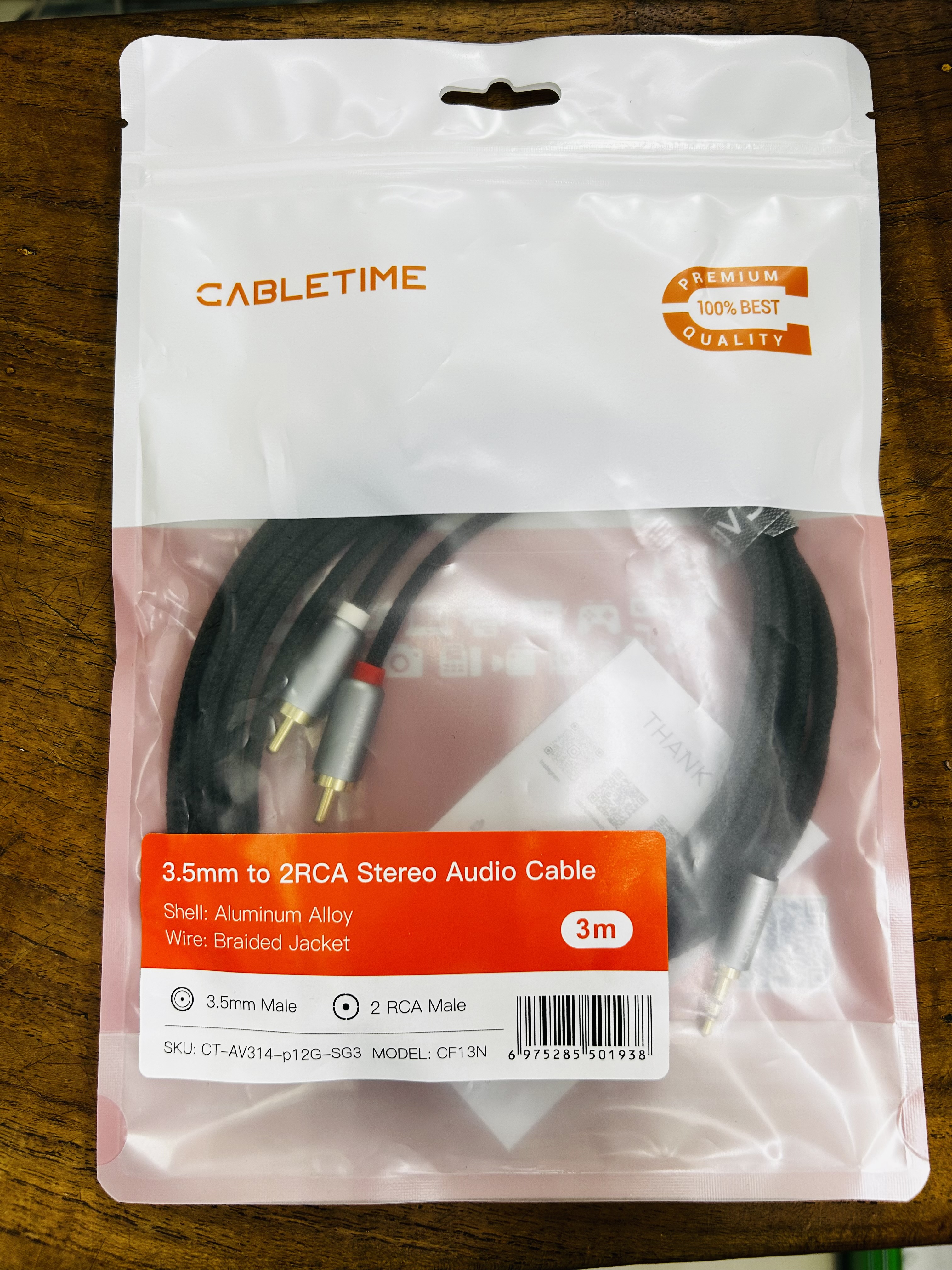 CABLETIME CF13N 3.5mm to 2RCA Streo Audio Cable 3m.