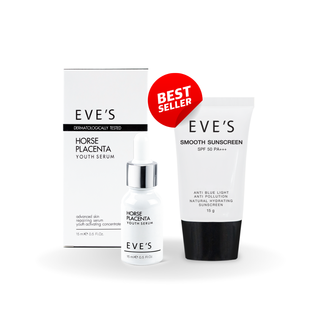 EVE'S SKIN CARE SET อีฟส์ สกิน แคร์ เซตหน้าใส (เซรั่มรกม้า + กันแดดอีฟส์) จัดส่งฟรี