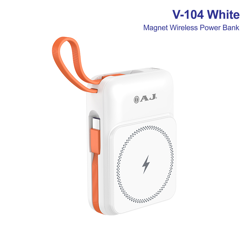 AJ พาวเวอร์เเบงค์ รุ่น V104 ความจุ 10400mAh รองรับชาร์จเร็ว PD22.5W ชาร์จไร้สายได้ มีสายชาร์จในตัว (มอก.2879-2560) ประกัน 1 ปี