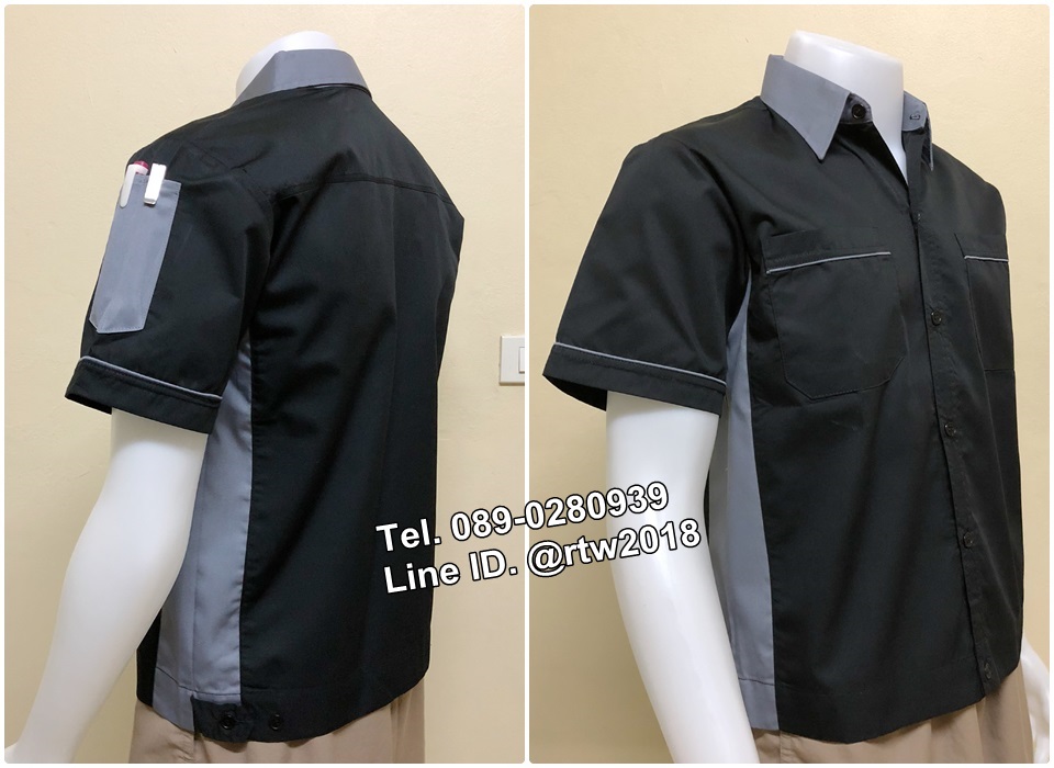 เสื้อช่างแขนสั้นแบบดำข้างเทา (รหัส A27)