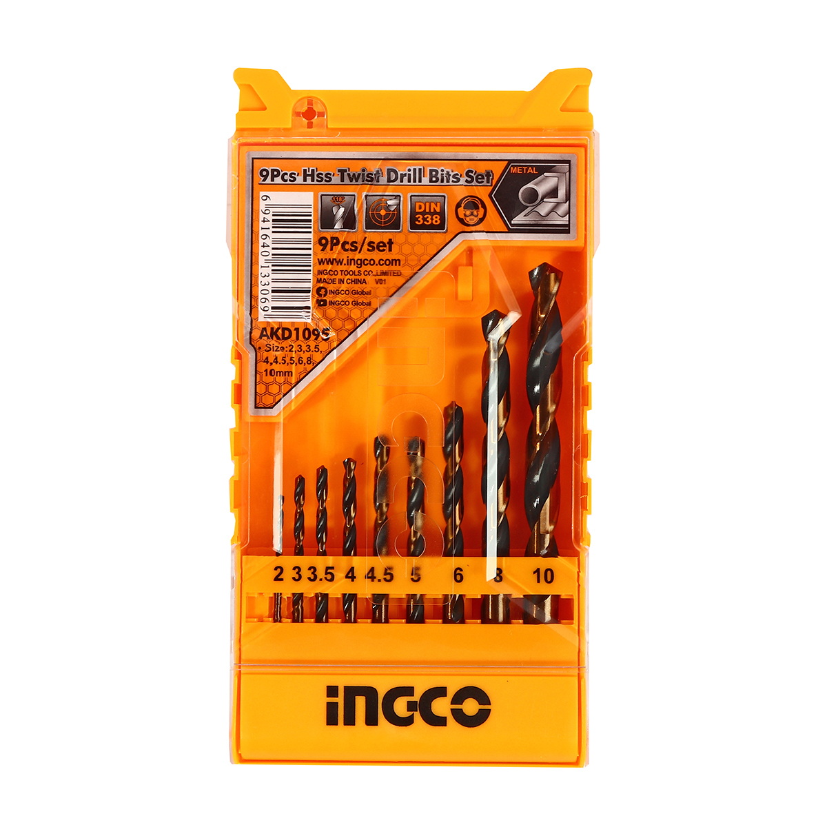 INGCO AKD1095 ชุดดอกสว่านเจาะเหล็ก HSS 9ชิ้น