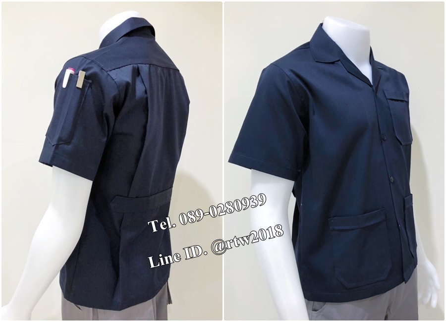 เสื้อช่างแขนสั้นแบบสามกระเป๋าสีกรมท่าล้วน (รหัส A95)