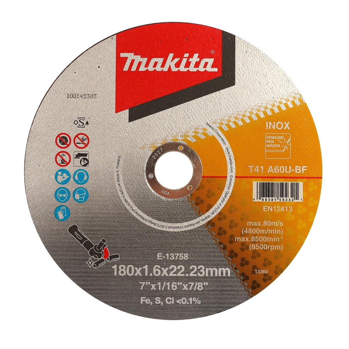 MAKITA E-13758 ใบตัดไฟเบอร์ 7"x1.6mm (เหล็ก/สแตนเลส) 40ใบ/กล่อง