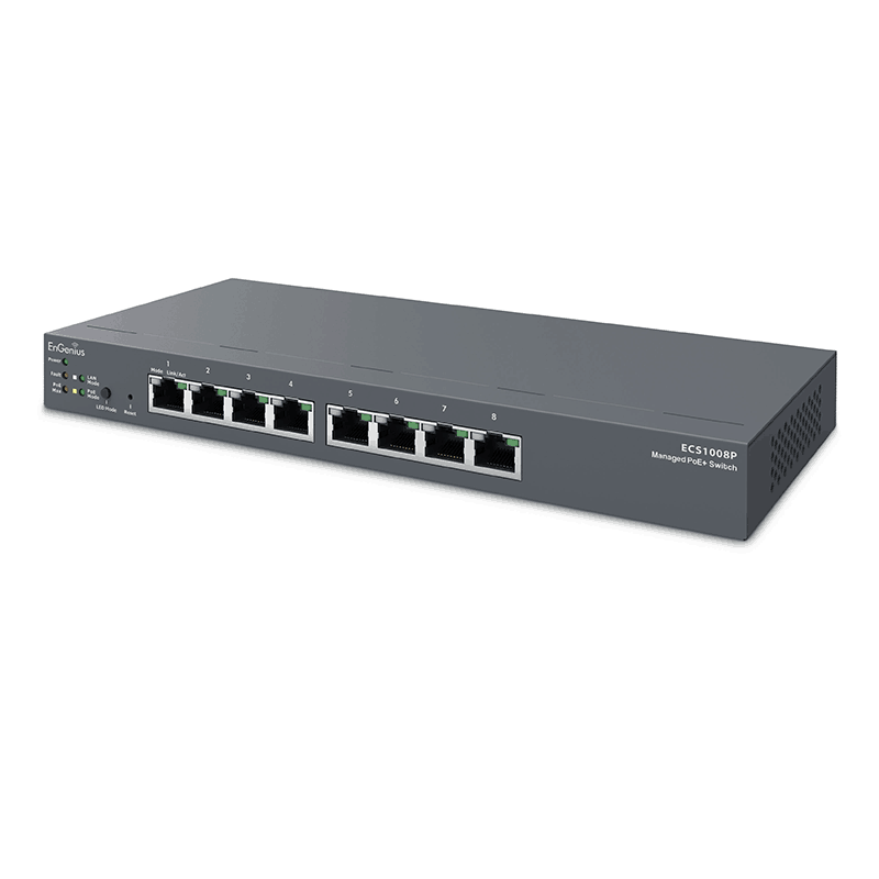 ECS1008P Managed 55W PoE 8 Port Network Switch Layer 2 Managed 802.3af Compliant PoE 8 Port Network Switch With Centralized Network Management