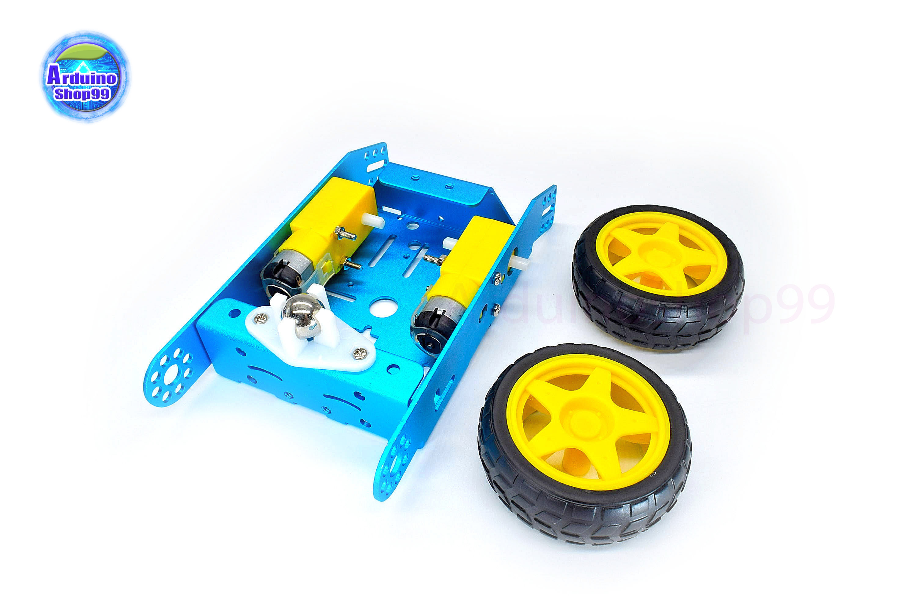 โครงรถหุ่นยนต์ Aluminum alloy robot Smart car ล้อเหลือง/ยางดำ สี Metallic Blue