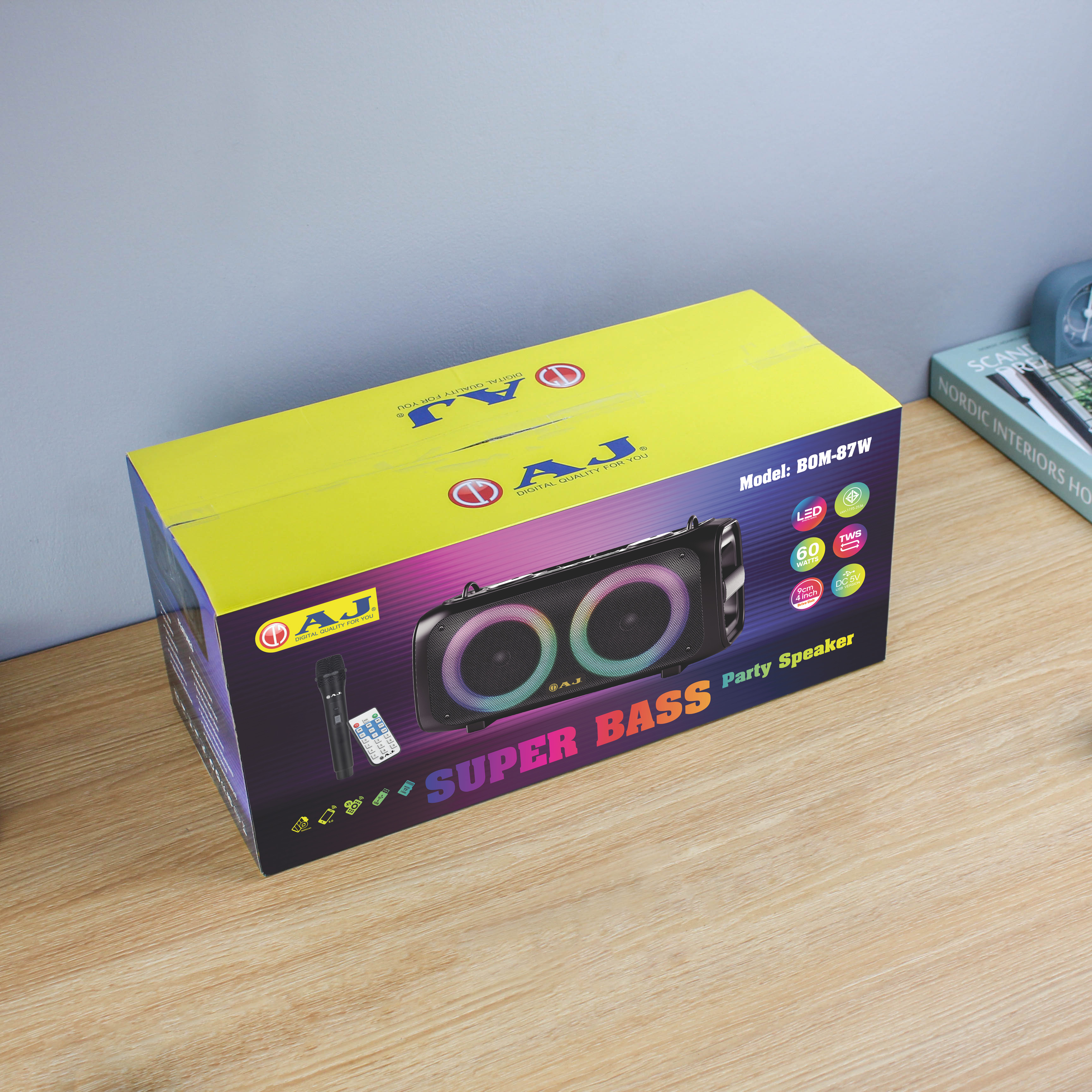 AJ ลำโพงบลูทูธ รุ่น BOM-87W กำลังขับ 60วัตต์ แถมฟรี!ไมค์ลอย ไฟ LED เปิด-ปิดได้ รับประกัน 1 ปี