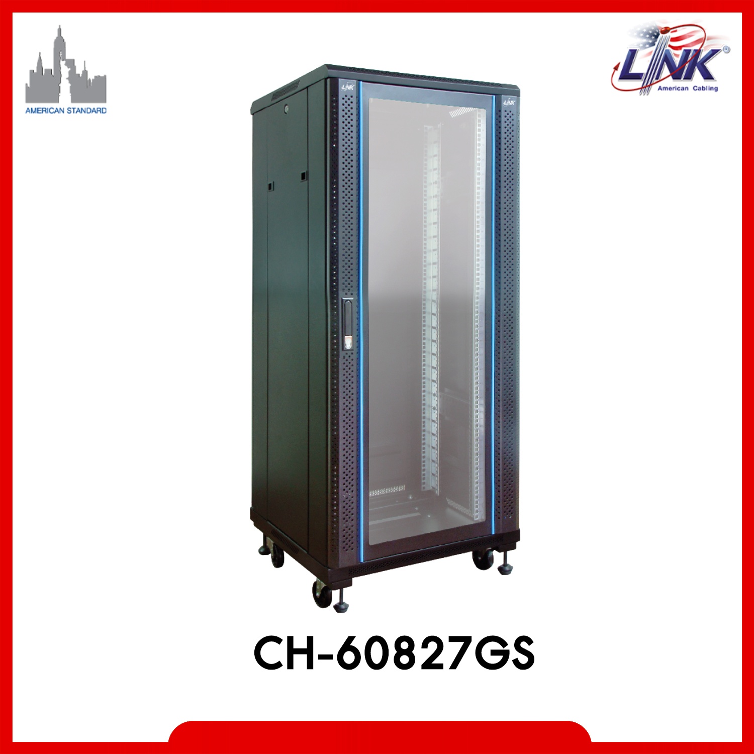 CH-60827GS 19” LINK TEMPERED GLASS RACK 27U, (60 x 80 x 140 cm.) Black(สั่งของล่วงหน้า 1 วันทำการ)