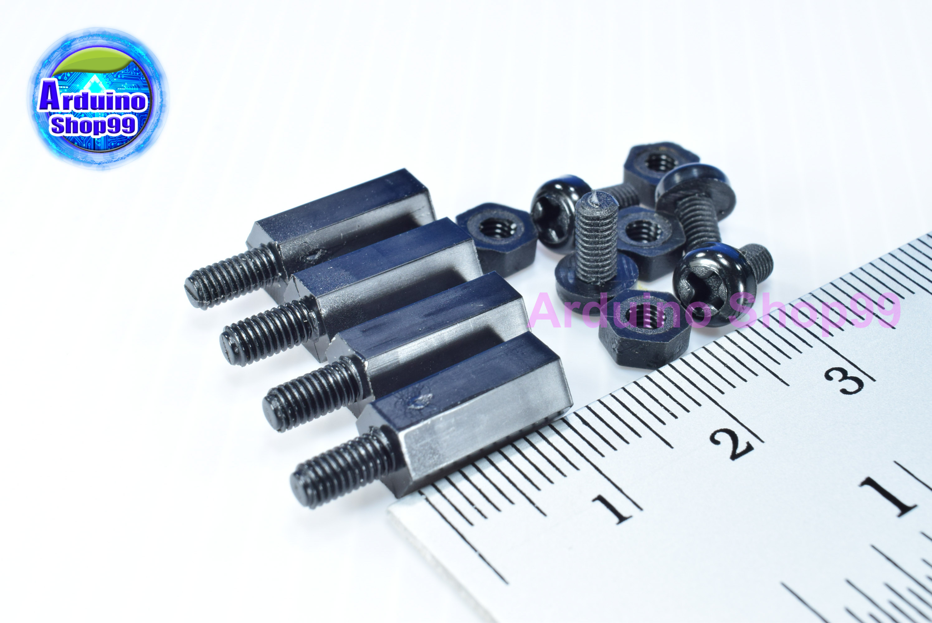 M3*12+6 Column single head Black ( 1 ชุด 4 ตัว )+น๊อตหัวกลมพลาสติก