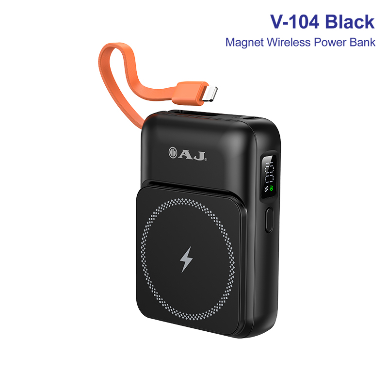 AJ พาวเวอร์เเบงค์ รุ่น V104 ความจุ 10400mAh รองรับชาร์จเร็ว PD22.5W ชาร์จไร้สายได้ มีสายชาร์จในตัว (มอก.2879-2560) ประกัน 1 ปี