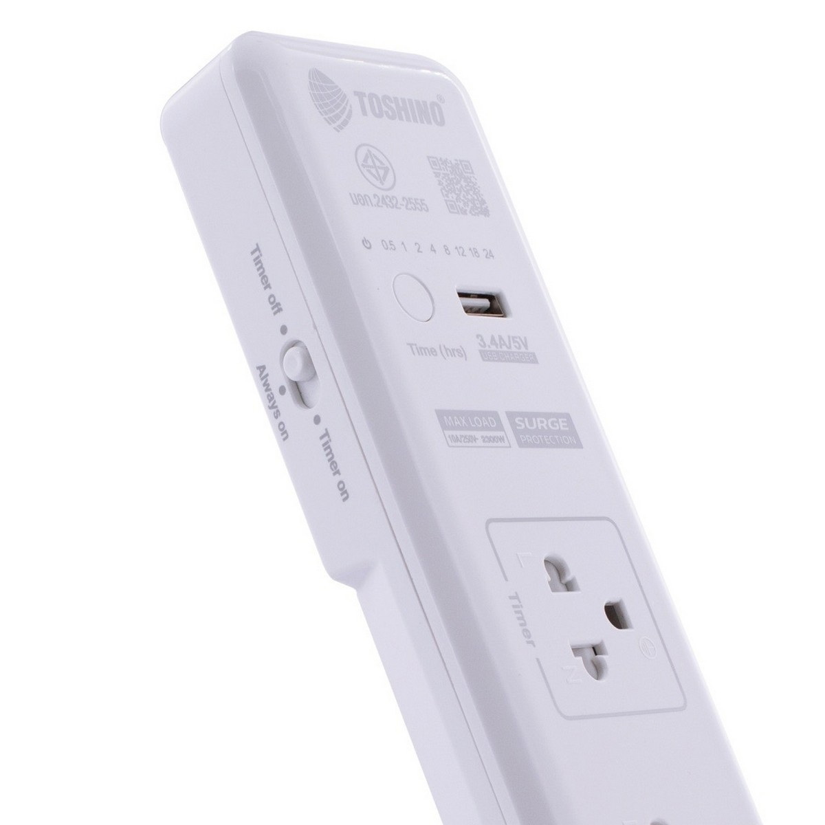 TOSHINO WT-33 ปลั๊กพ่วง 3ช่อง/ 1USB/ 3เมตร 10A/2300W (ตั้งเวลาได้)