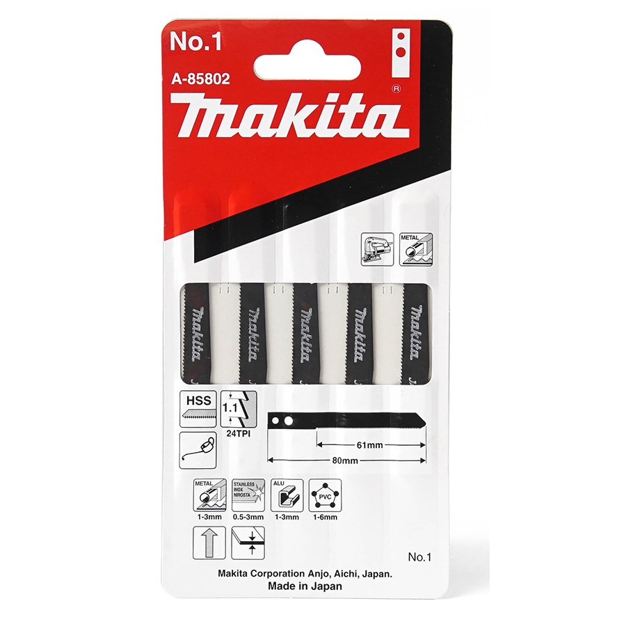 MAKITA A-85802 ใบเลื่อยจิ๊กซอว์ No.1 (5ใบ/แผง)