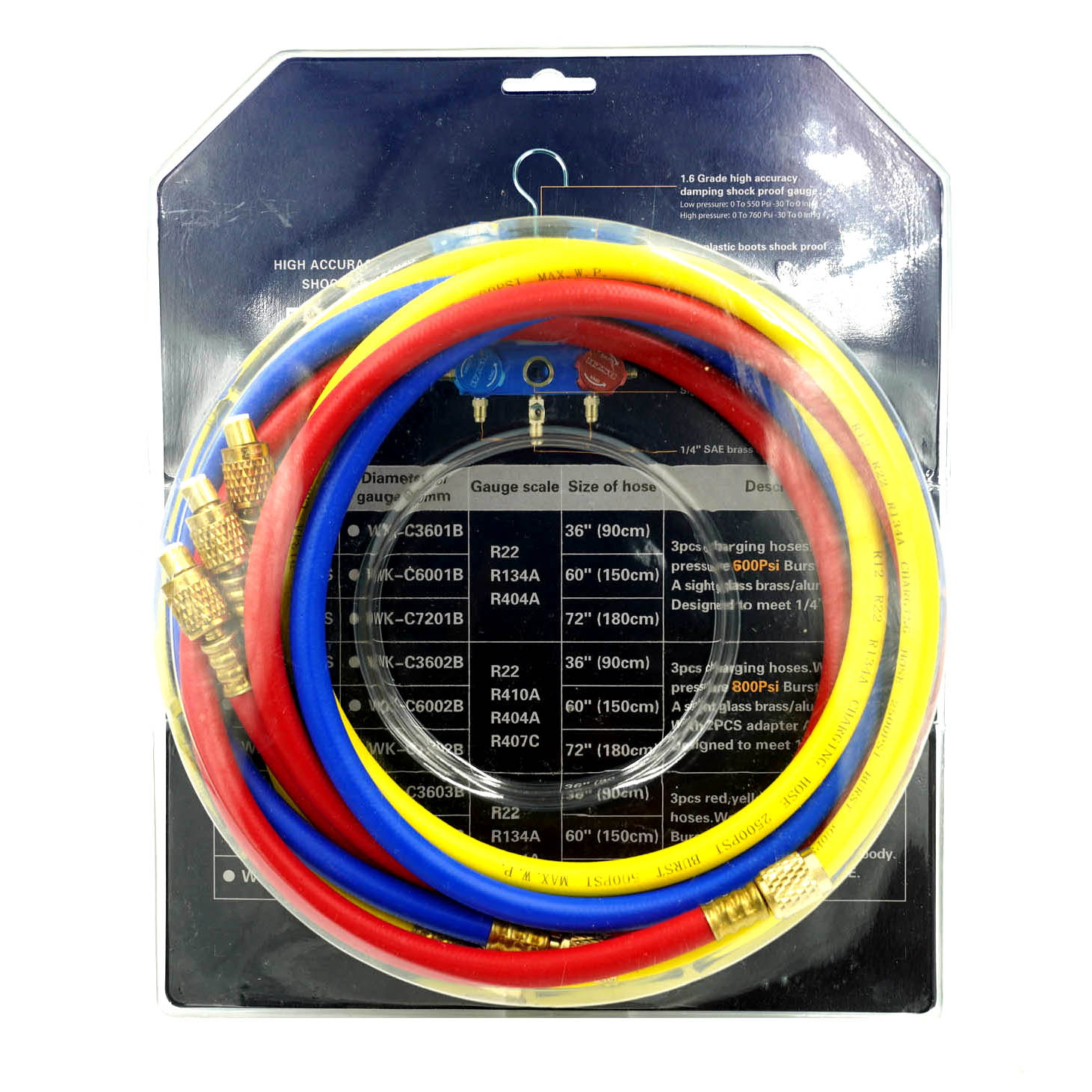 DSZH WK-C6003B เกจ์เติมน้ำยาแอร์ R404A, R410A, R32, R22, R134a สาย 60"