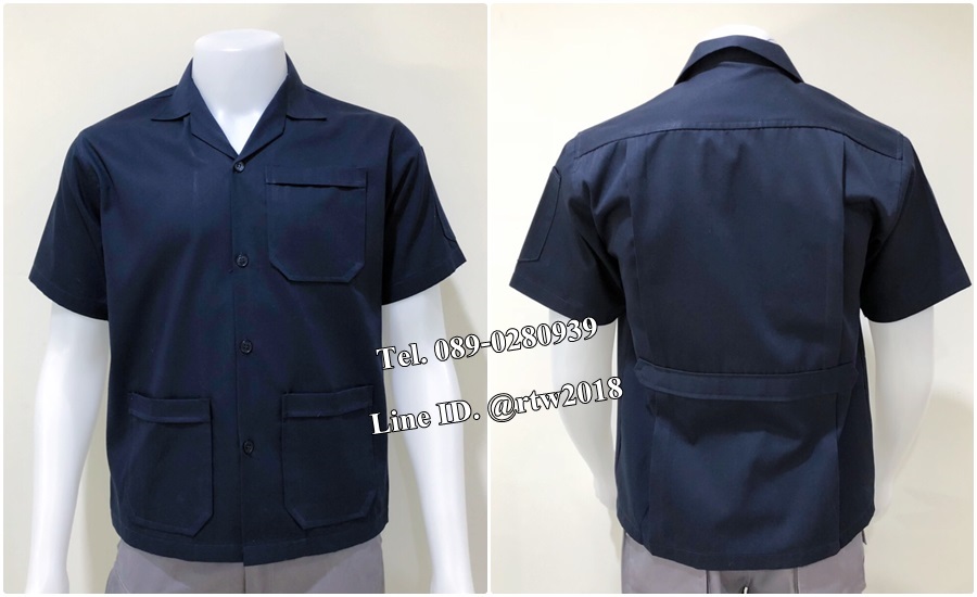 เสื้อช่างแขนสั้นแบบสามกระเป๋าสีกรมท่าล้วน (รหัส A95)