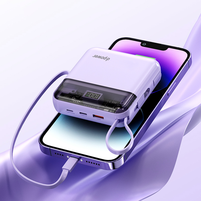 d-power พาวเวอร์เเบงค์ รุ่น V104 Pro ความจุ 10400mAh รองรับชาร์จเร็ว PD22.5W มีสายในตัว (มอก.2879-2560) ประกัน 1 ปี