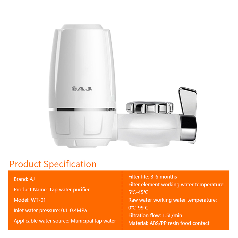 AJ เครื่องกรองน้ำก๊อก รุ่น WT-01 พร้อมใส้กรองในชุด กรองน้ำผ่านไส้กรองเซรามิค สำหรับทำอาหาร สินค้ารับประกัน 1 ปี