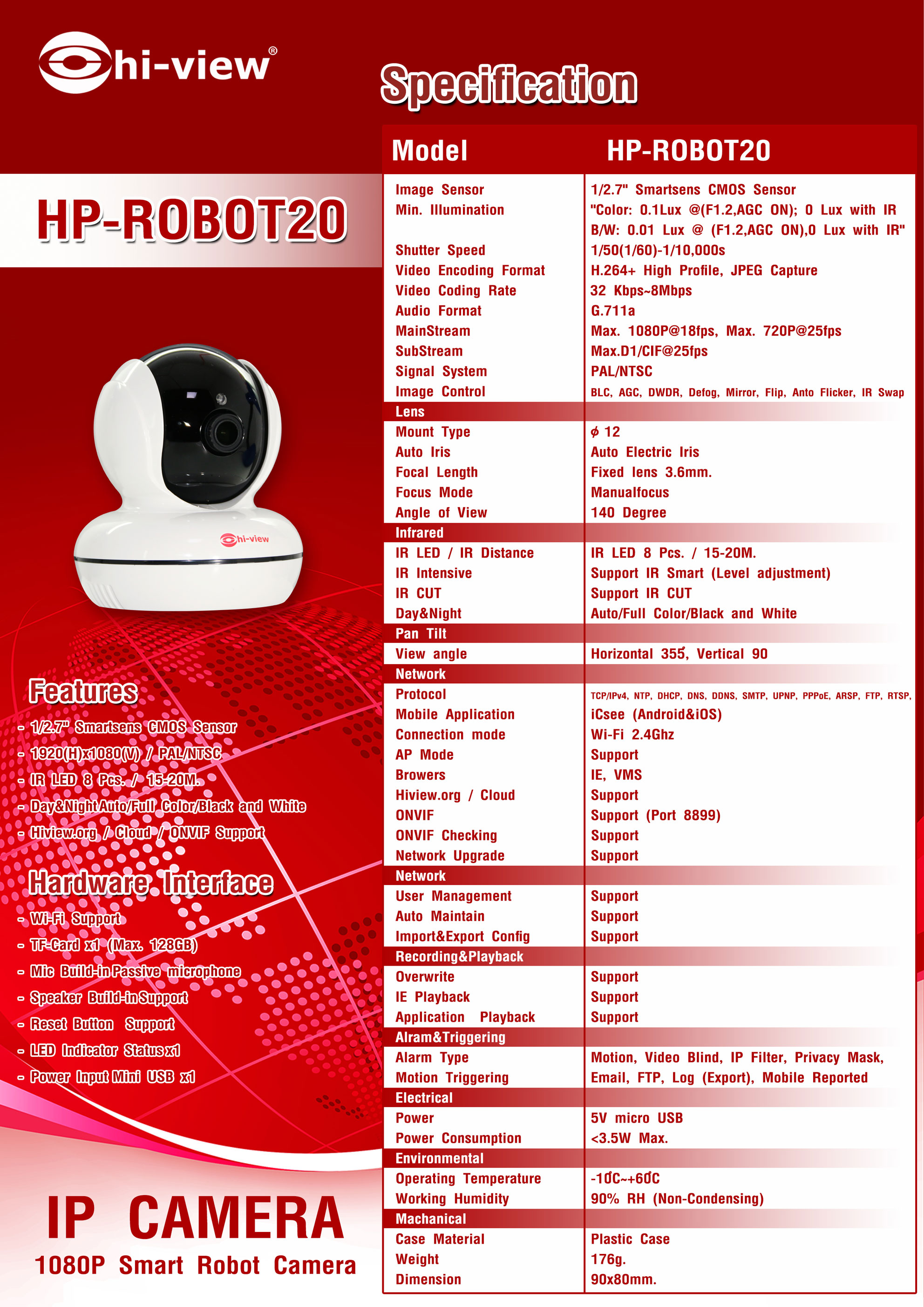 กล้องวงจรปิด HIVIEW IP CAMERA โรบอท รุ่น HP-ROBOT20
