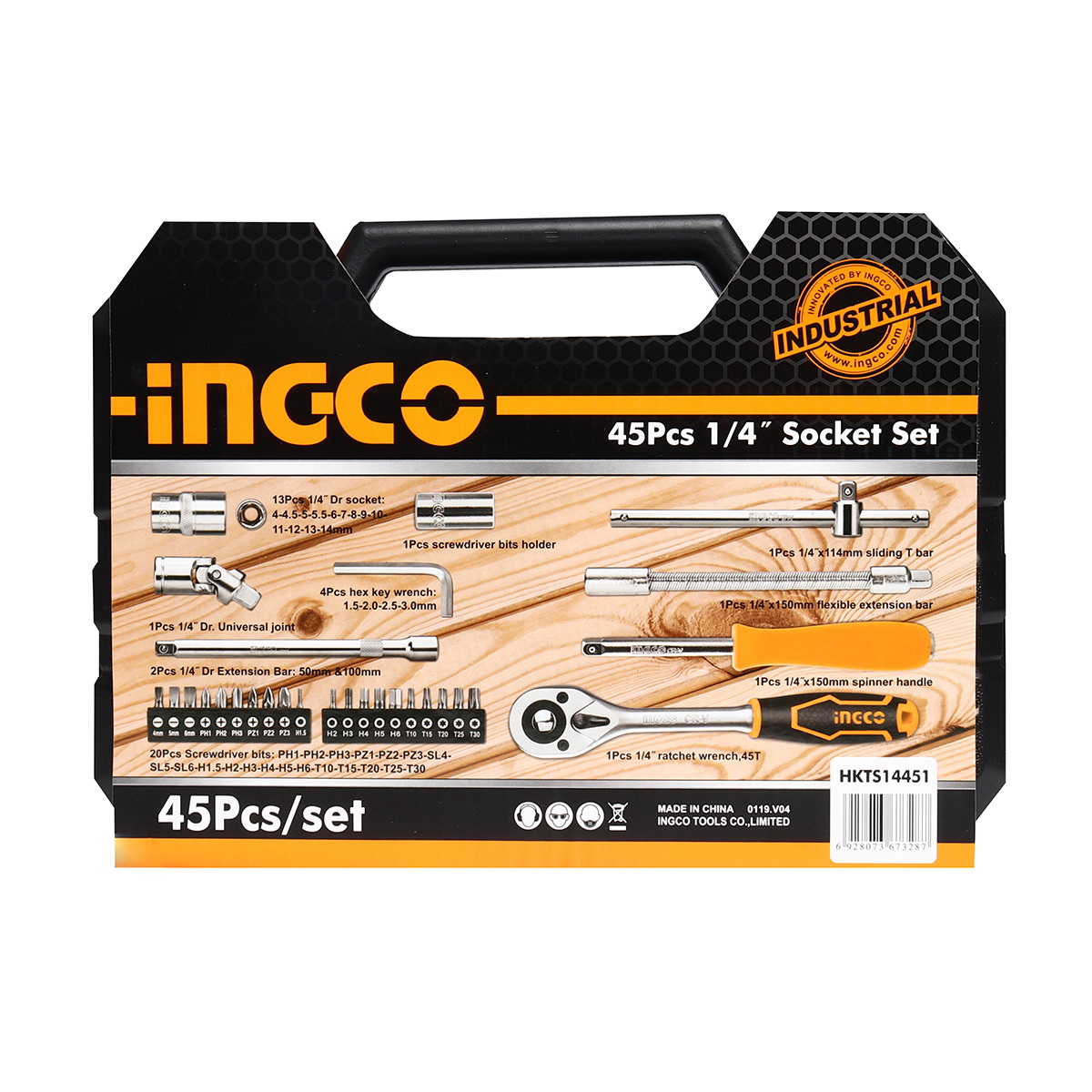INGCO HKTS14451 ชุดลูกบ็อกซ์ 1/4" 45 ชิ้น