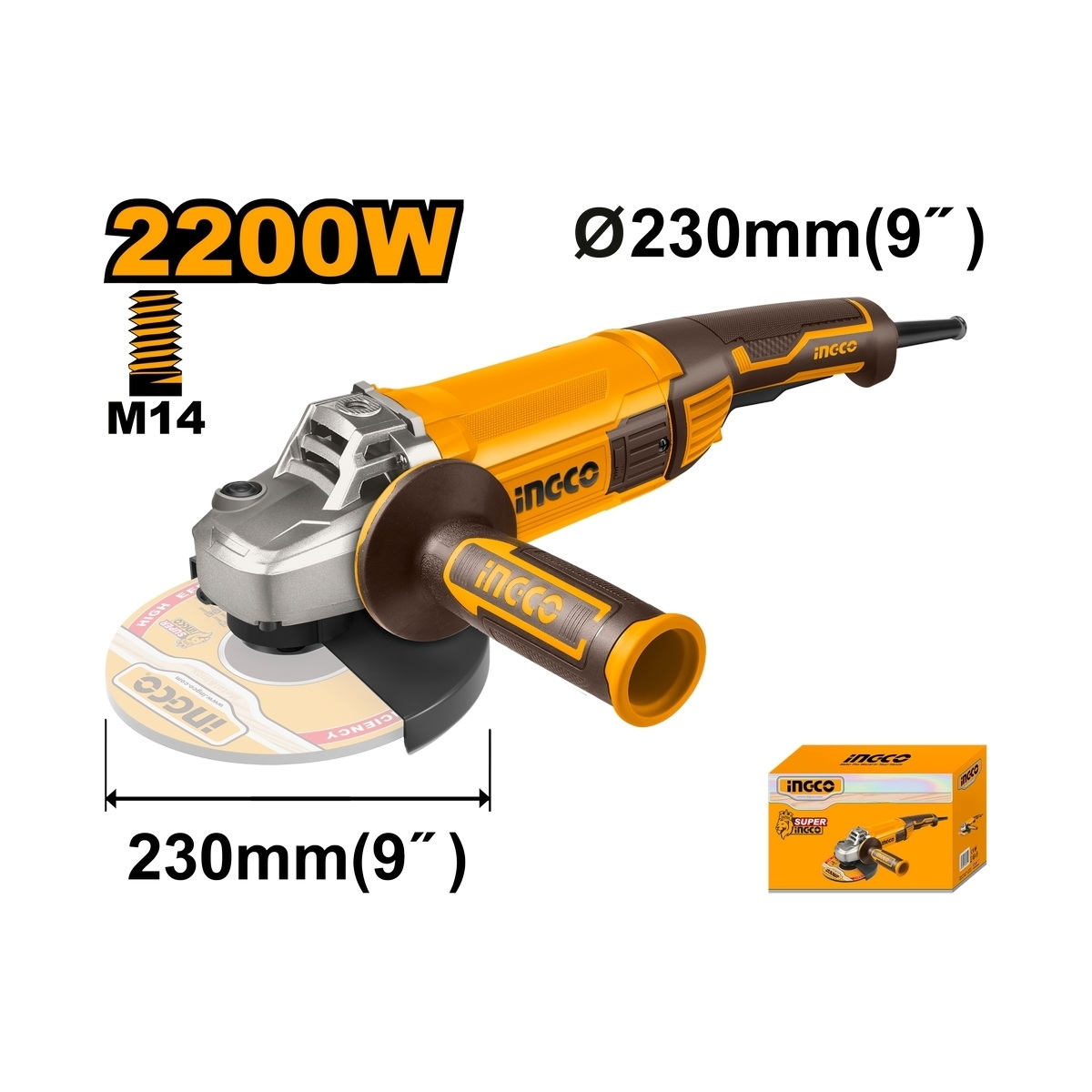 INGCO AG220018 เครื่องเจียรไฟฟ้า 9" 2200W 6600rpm