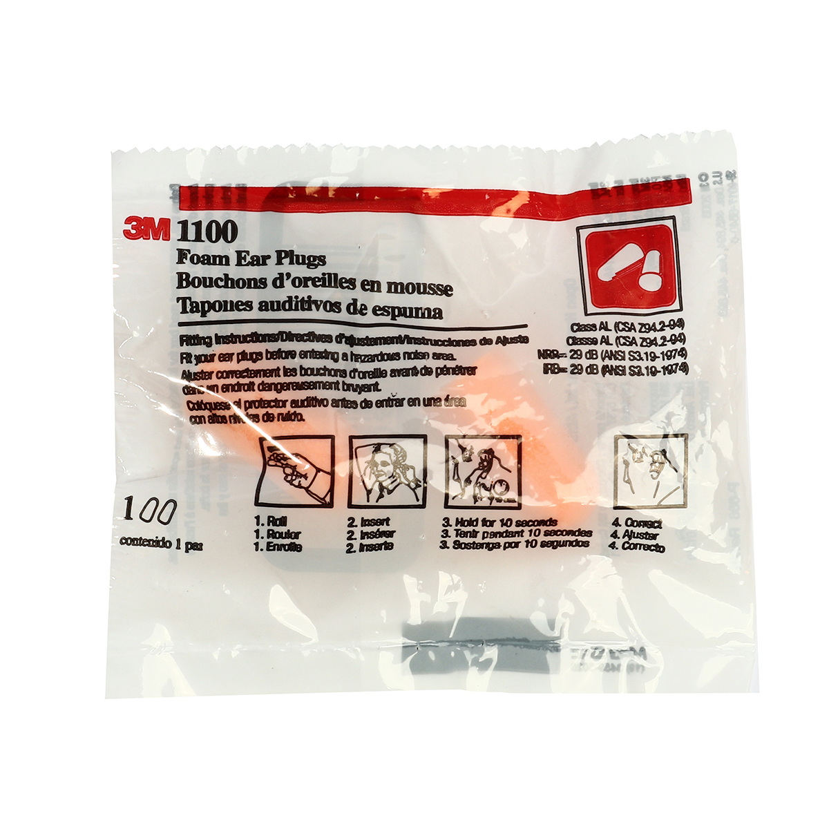 3M No.1100 โฟมอุดหู ลดเสียง ไม่มีสาย (NRR 29)